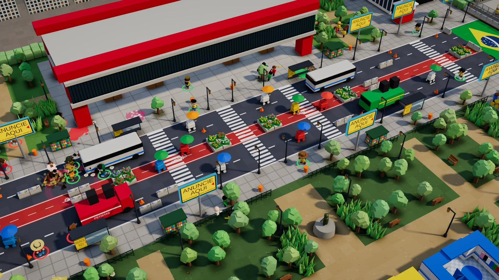 Vista do gameplay com o MASP, a Avenida Paulista, personagens e o Parque Trianon.