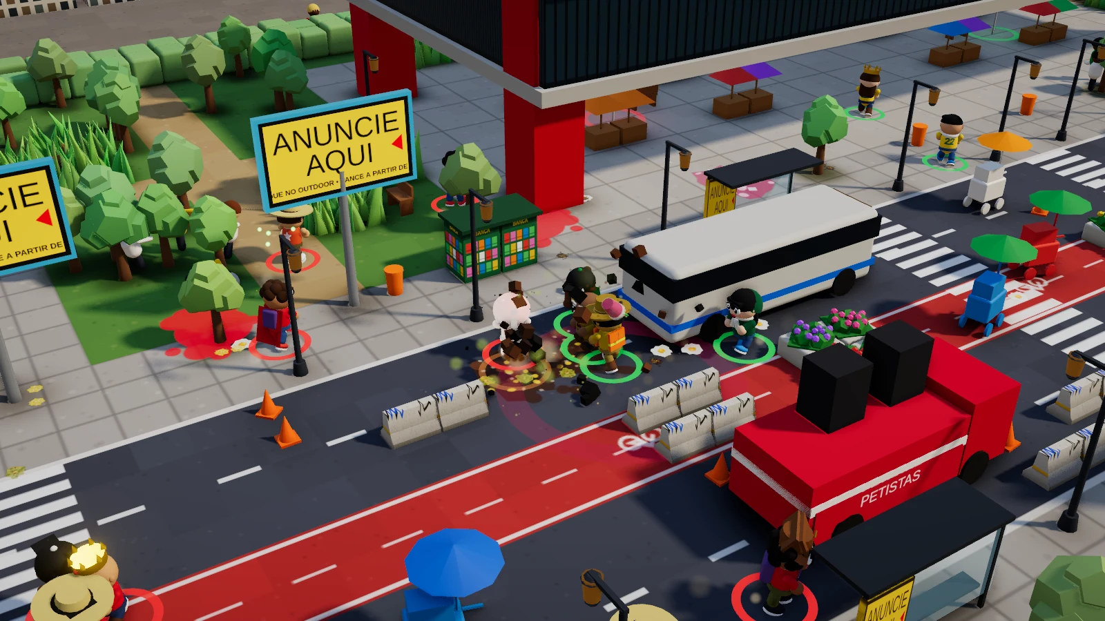 Personagens dos dois times durante o gameplay, perto dos ônibus e outdoors da Paulista.